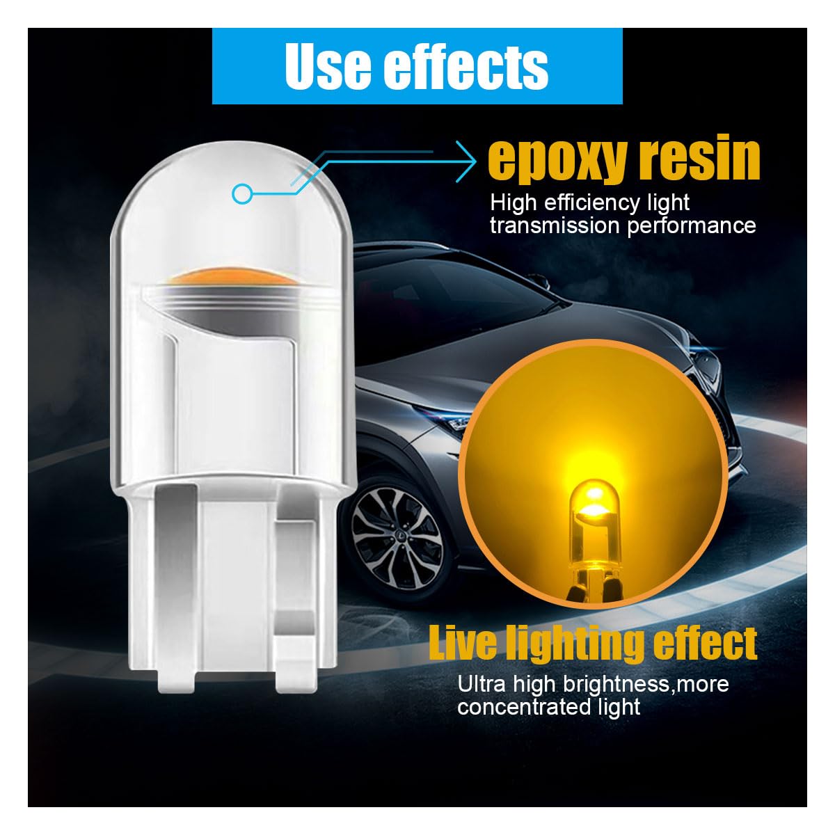 Joycourt 30-Pack Led Light Bulbs, 0.36W T10 6000K, Yellow Wedge Replacement For Dashboard, Dome, Sign & License Plate Lights