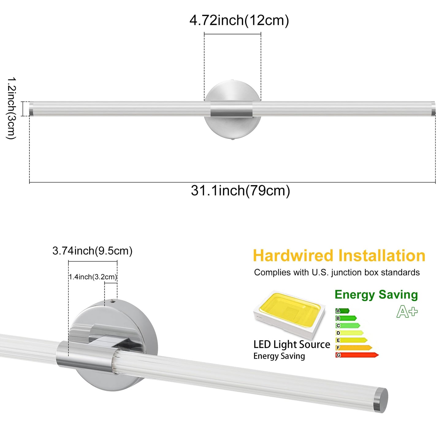 Gednbo Bathroom Wall Sconces Set Of 2 Hardwired Dimmable 5Cct Led Bathroom Light Fixtures Over Mirror 360 Full Lighting 31 Long Vanity Light Bar Modern Chrome Wall Sconce For Bedroom Living Room