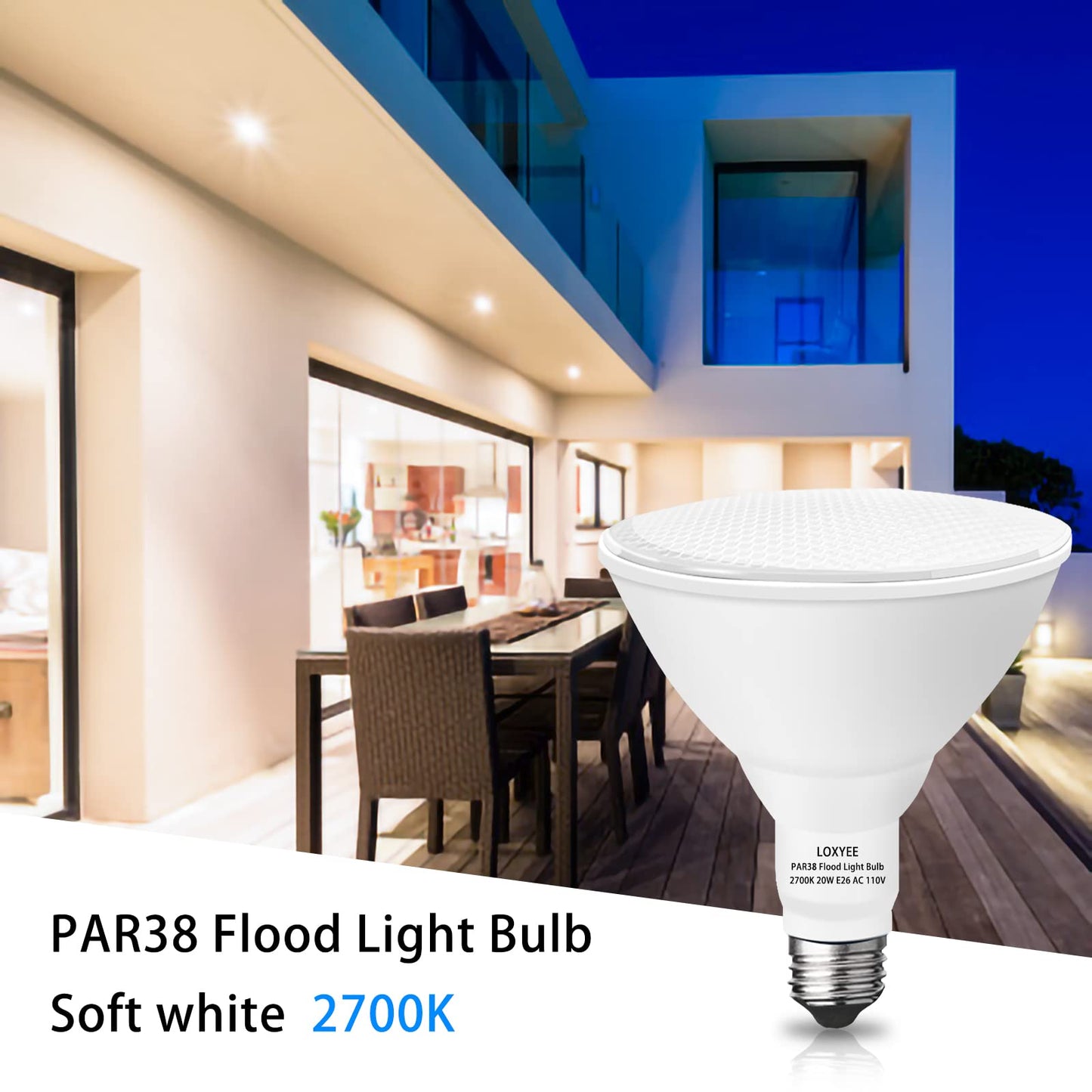 LOXYEE PAR38 LED Flood Light Bulbs, Dimmable 20W (200W Equivalent), 4 Pack, 2700K Soft White, E26 Base, 1800 Lum