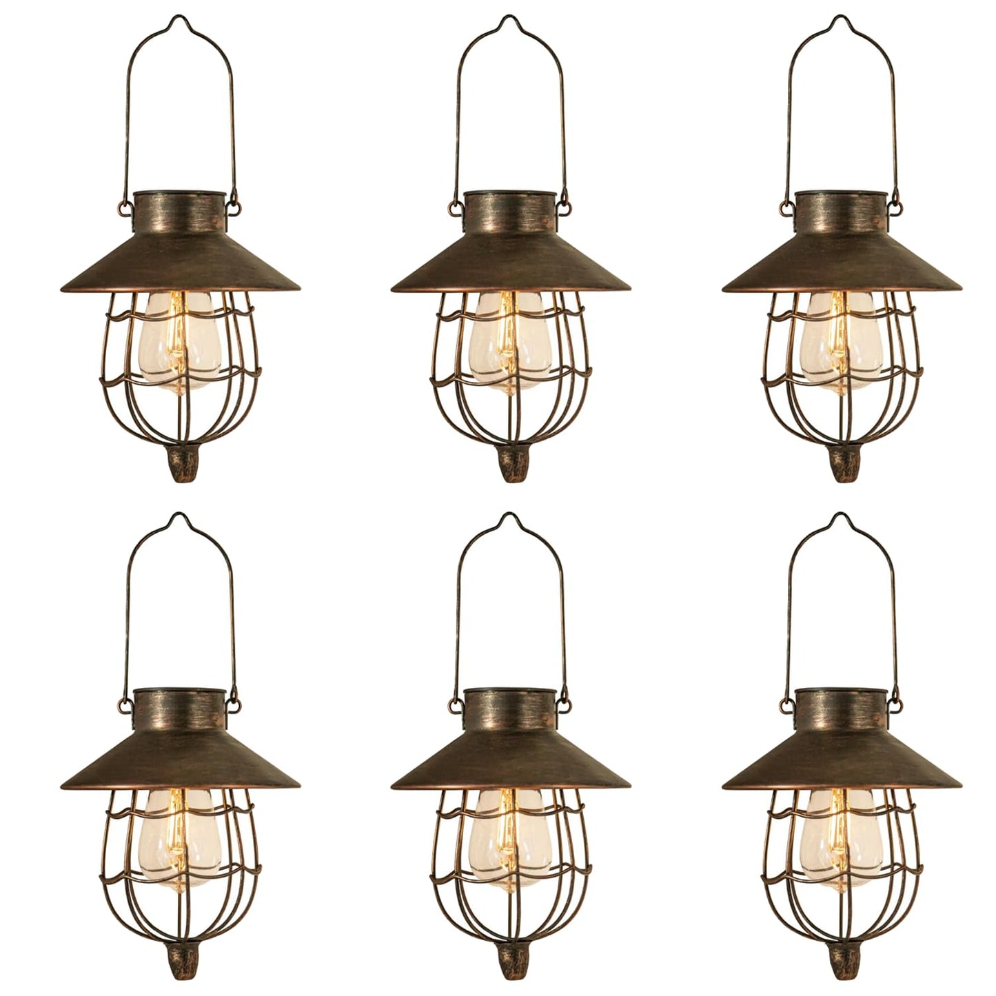 YAKii Solar Lanterns 6 Pack - Waterproof Metal Lamps, Warm White Light, Antique Copper