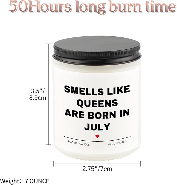 July Birthday Gifts for Women, Queens are Born in July Candle, 30th 40th 50th 60th Happy Bday Gift Idea for Girl Female Sister Mom Aunt Friend from Daughter Son Child Husband,7 OZ
