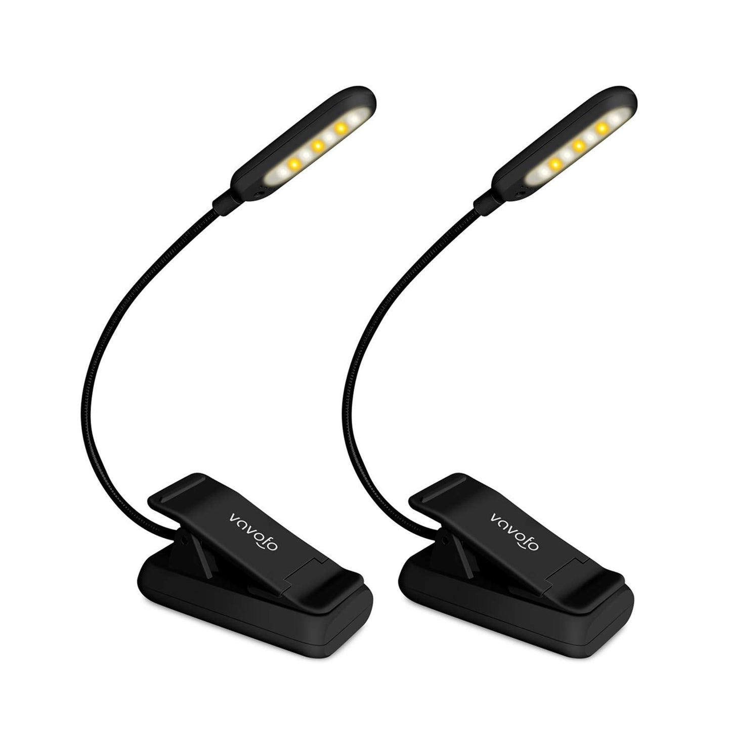 VAVOFO Clip On Reading Light, 7 LEDs, 3 Color Temperatures, 9 Brightness Levels, 2-Pack, Black, Model KM-6720
