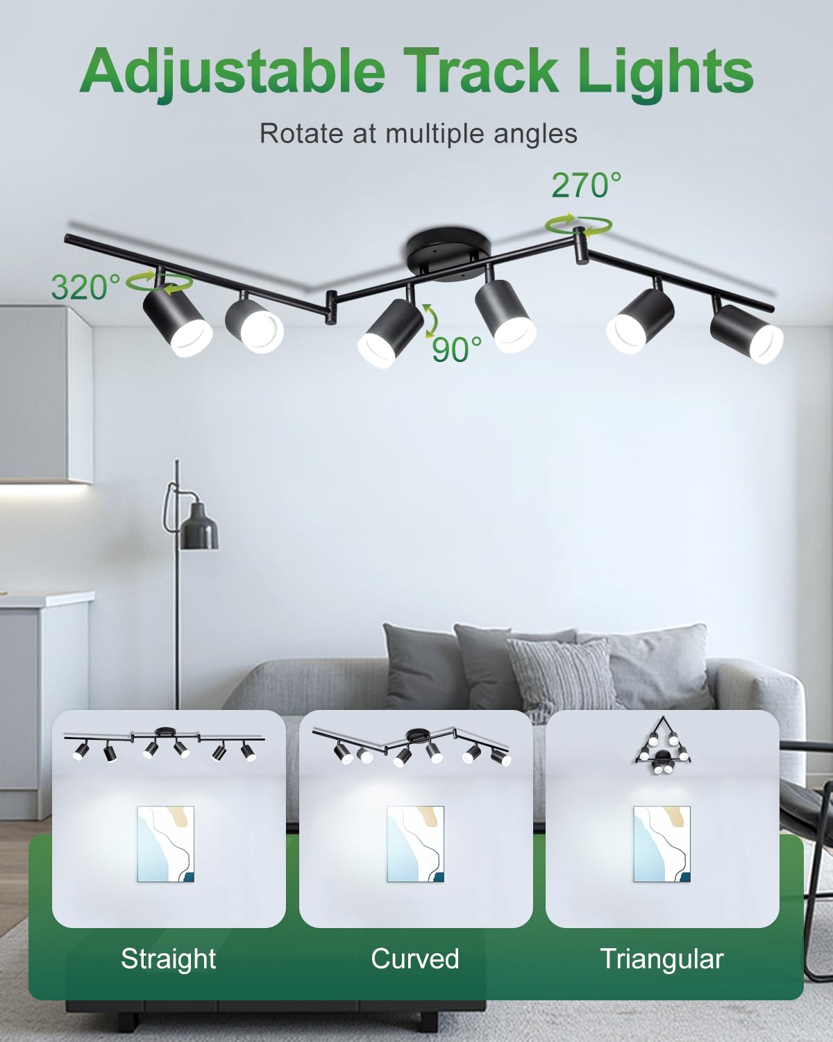 6 Ways Track Lighting  Rotatable Heads Track Light Kit  Track Lighting Fixtures Ceiling With Acrylic Cover  Modern Black Ceiling Spotlight For Kitchen  Living Room  Hallway(Bulbs Not Included)