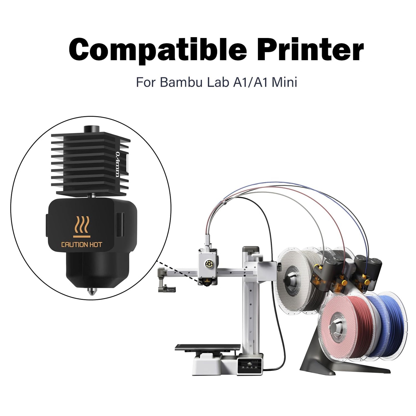 HzdaDeve 2 Pack A1 Mini/A1 Hotend Print Head Hot End Kit Extruder Upgrade High-Temperature 0.4MM Hardened Steel Nozzle Replacement with 4PCS Silicone Cover Sock for Bambu Lab 3D Printer Accessories