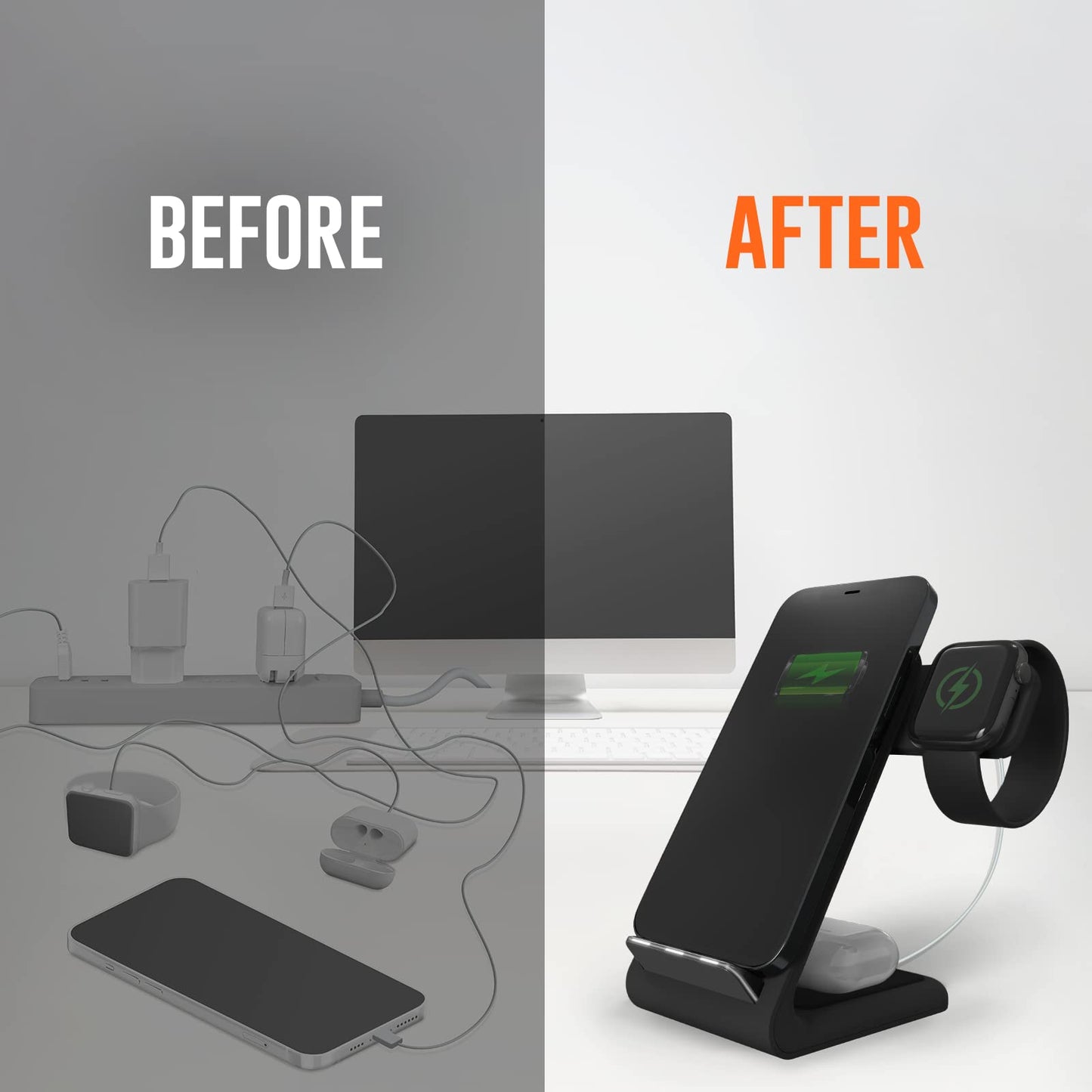 Stm Chargetree Swing 3-In-1 Wireless Charging Station For Iphone/Samsung/Android (15W/7.5W), Airpods (5W), Apple Watch (3W). Qi-