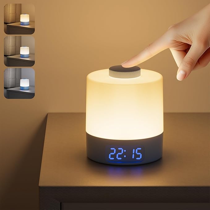 Wobane Night Light for Kids, 3 Colors Dimmable Baby LED Lighting, 3600mAh Battery Rechargeable with Digital Time, Portable Bedside Lamp for Nursery, Breastfeeding, Adults, Blue