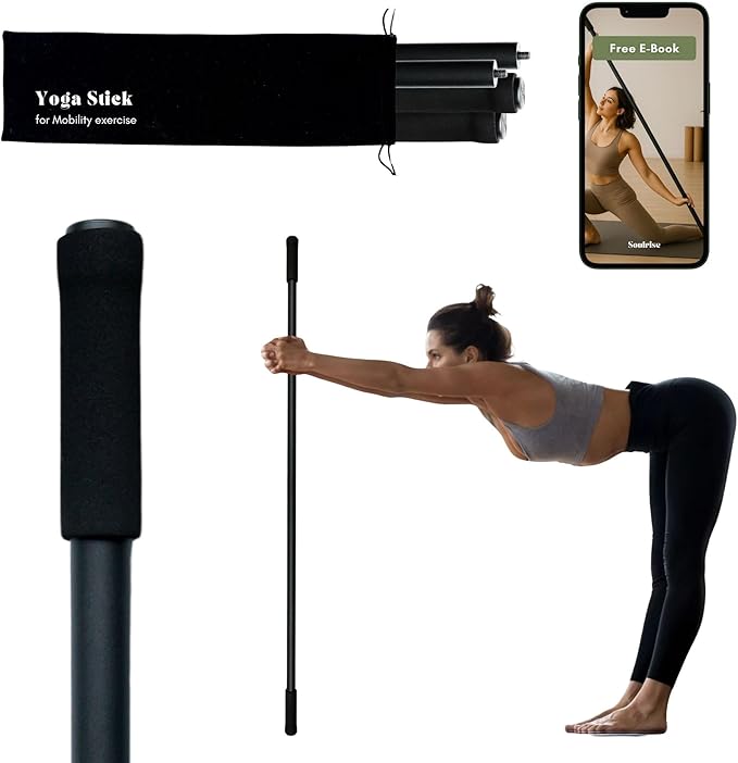 Yoga Stick for Mobility Exercise, Stretching, Pilates, Physical therapy, Fitness and other Workout - Adjustable 5 ft Pole ...