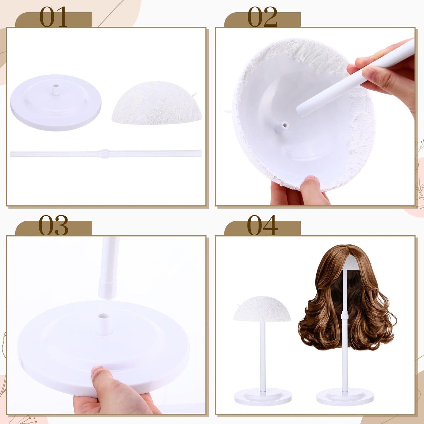 Geelin 4 Pack Wig Stand 9.8-18.9 Adjustable Height Wig Head Holder Non Slip Portable Hat/cap Display Stand for Multiple Wigs(Whi