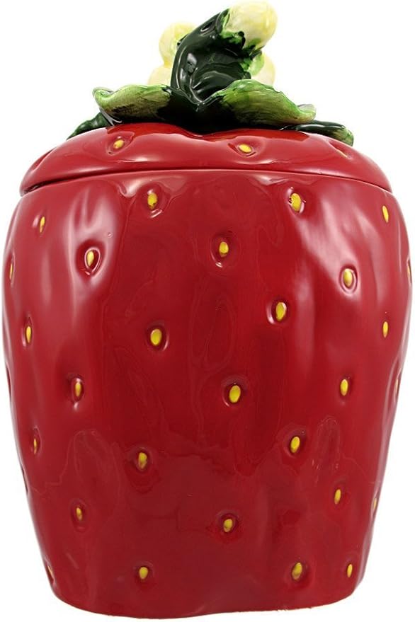 Tuscany Strawberry Shaped Hand Painted Ceramic Cookie Jar 10"H, 83576 By ACK