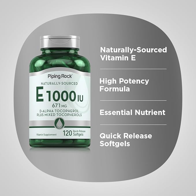 Piping Rock Vitamin E 1000 IU Softgels | 120 Count | with D-Alpha and Mixed Tocopherols | Gluten Free, Non-GMO Supplement
