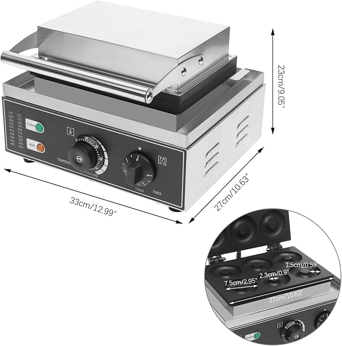 Commercial Donut Maker Machine,6 Holes Double-Sided Heating Waffle Donut Machine,110V 1550W Electric Doughnut Maker. Non-stick Donut Maker Teflon-Coating for Kitchen Bakery Dessert Shop