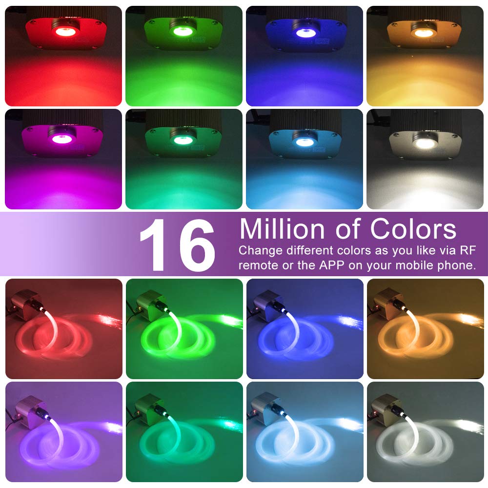 Akepo Rgbw Twinkle Fiber Optic Lights Kit, 16W Music & App Control, 550Pcs 13.1Ft, Multicolor, Aluminum, Model 550