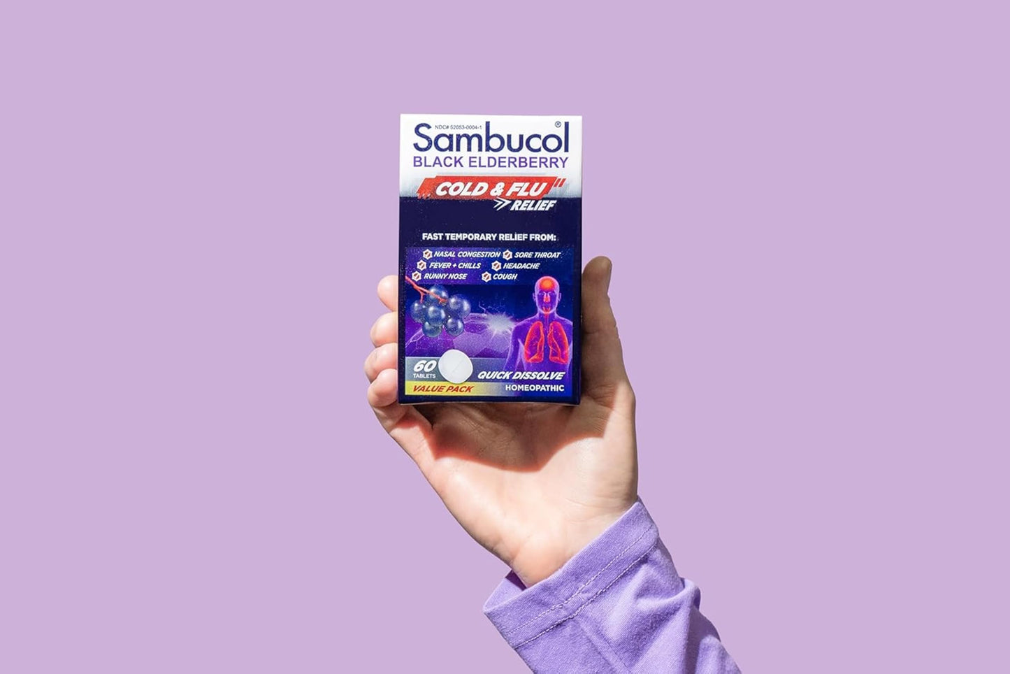 Sambucol Cold and Flu Relief Tablets - Homeopathic Cold Medicine, Cold Remedy for Adults, Black Elderberry for Colds, Zinc Cold Remedy - 60 Count