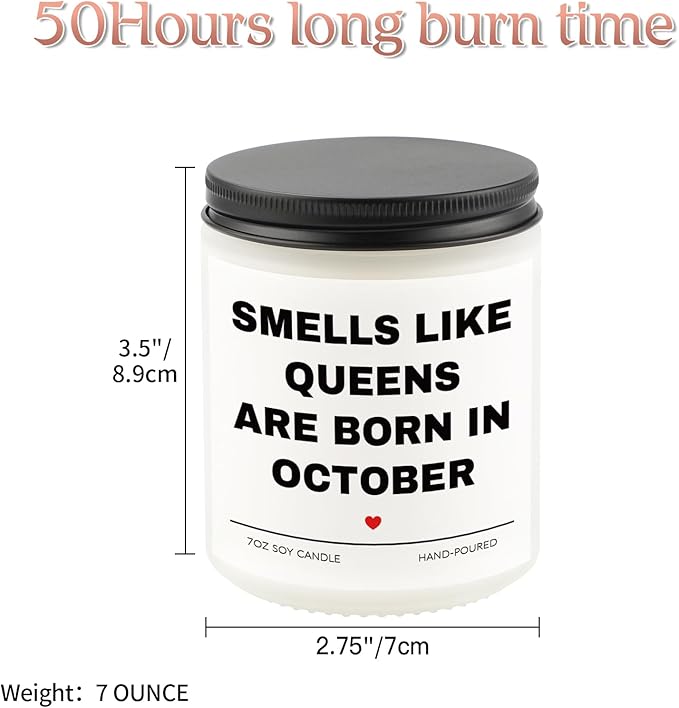 October Birthday Gifts for Women, Queens are Born in October Candle, 30th 40th 50th 60th Happy Bday Gift Idea for Girl Female Sister Mom Aunt Friend from Daughter Son Child Husband,7 OZ