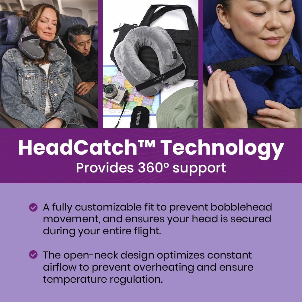 Cabeau Inflatable Travel Pillow – Air TNE – Adjustable, Lightweight, and Supportive for Sleeping on Airplanes, Trains, and Cars– Customized Fit and Compact Carrying Case (Royal Blue)