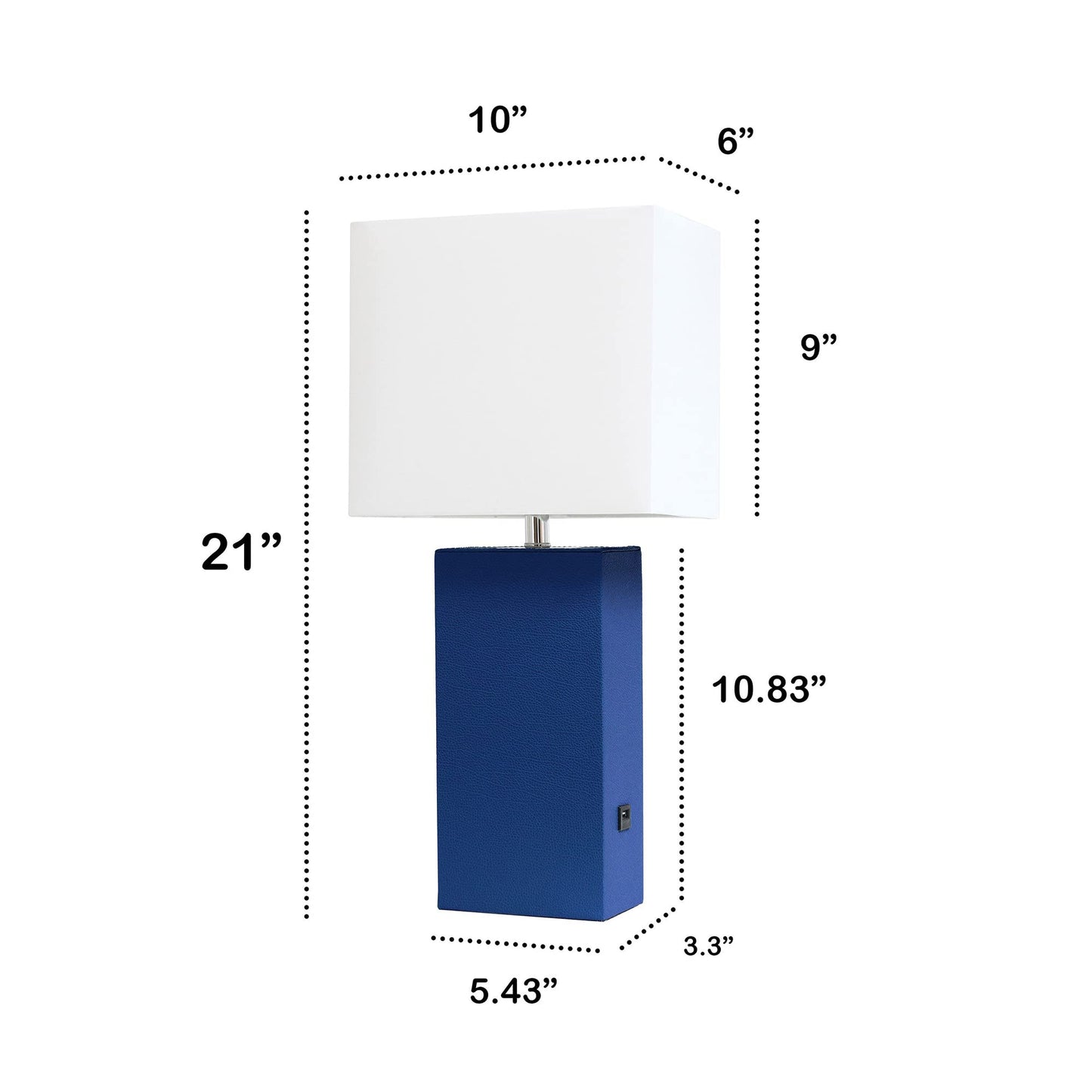 Lalia Home Lexington 21 Blue Leather Base Bedside Table Lamp With Usb Charging Port, Modern Décor For Living Room, Bedroom, Office