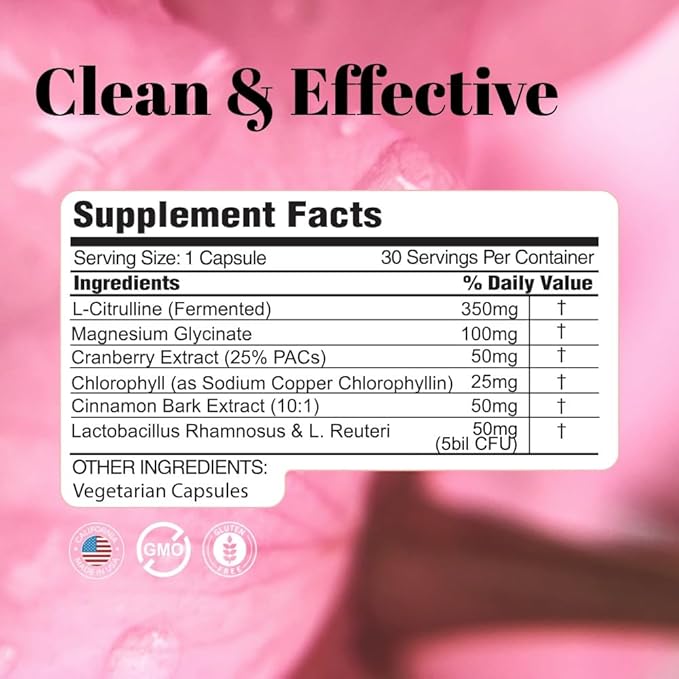 Tasty Kitty | Vaginal Health Supplement to Aid Vaginal Taste, Vaginal pH, Odor, and Moisture with Magnesium Glycinate, Probiotics, with Plant Based Natural Women's Health | 30 Capsules