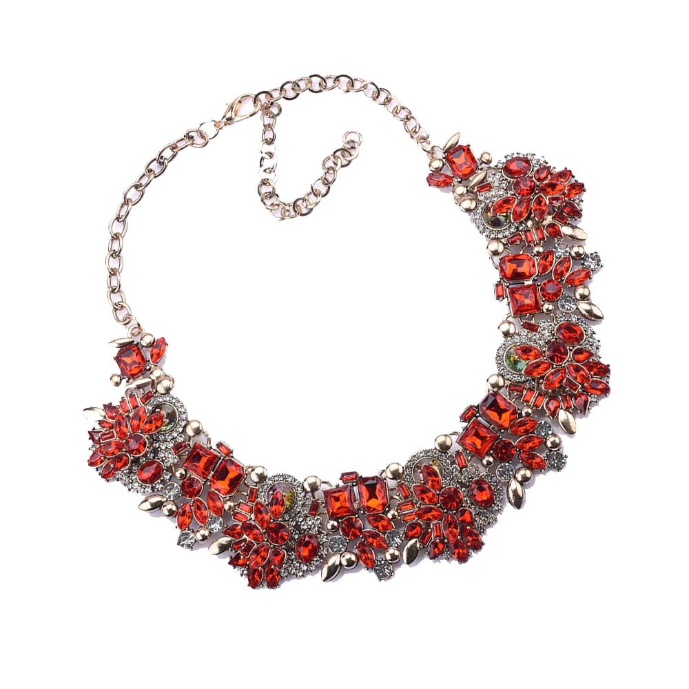 Zthread Bib Statement Necklace Colorful Glass Crystal Collar Choker Necklace for Women Costume Fashion Jewelry Necklace (Red)