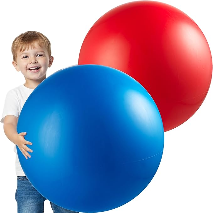 PlayBolt Jumbo 18-Inch Playground Balls (2 Pack, Red & Blue) - Giant Large Inflatable Rubber Kickball for Kids and Toddler...