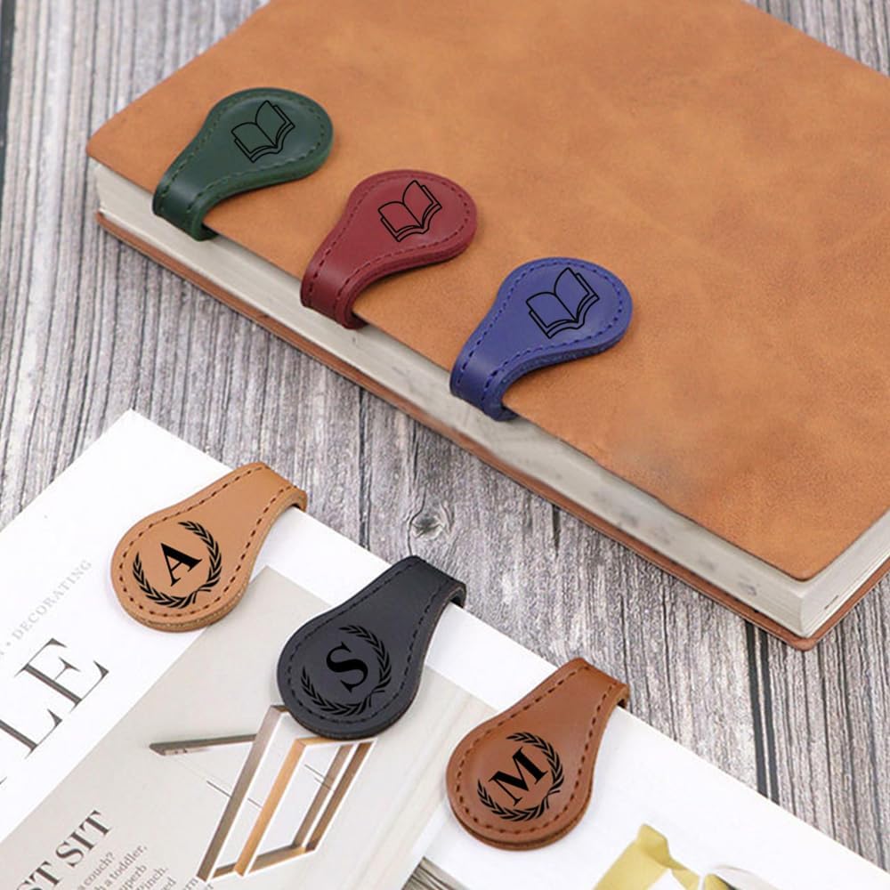 Personlized Magnetic Leather Bookmarks with Initials, Customized Book Marks Clip 26 Letters Bookmark for Reading Women, Men, Kids,Cute Book Markers Meaningful Gift for Book Lovers (Purple, X)