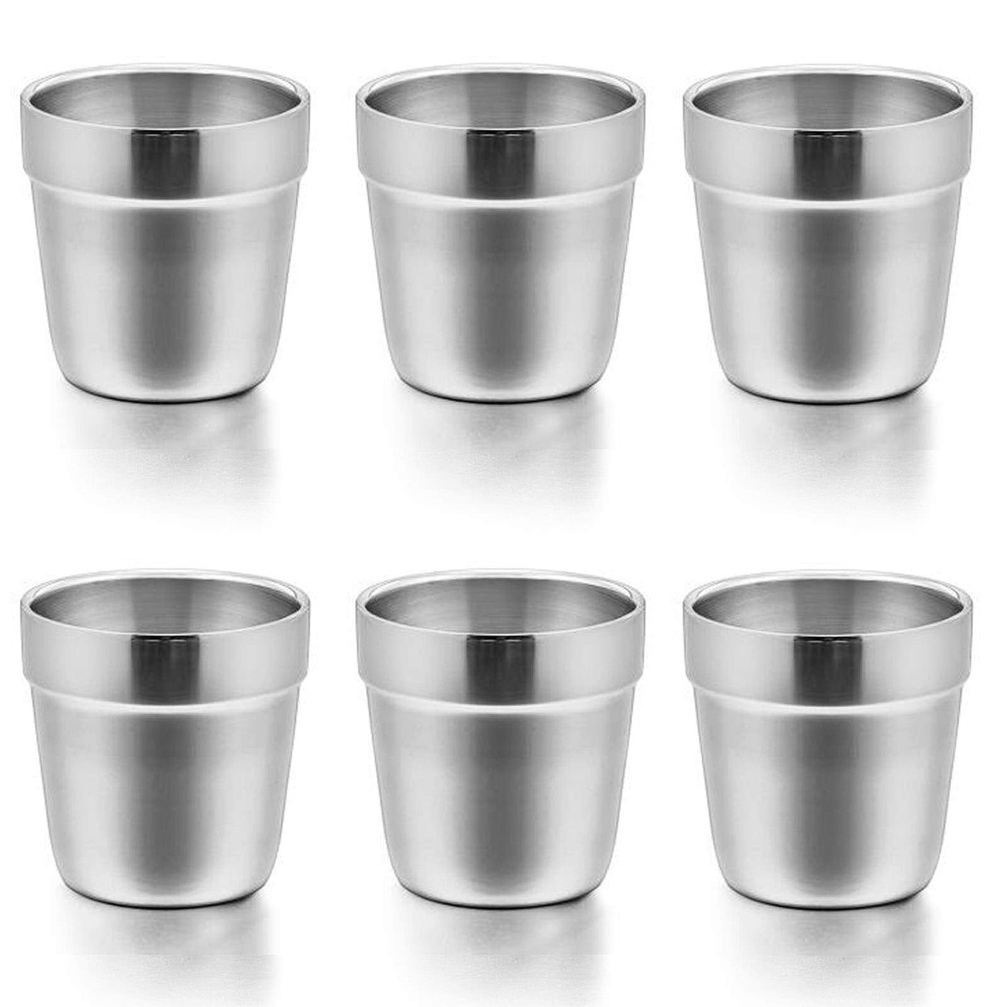 E-far Cups for Toddlers Kids, 6 Ounce Stainless Steel Insulated Tumblers for Children Preschoolers, Training & Transition, Double Wall & Shatterproof, Mirror Polished & Dishwasher Safe - 6 Pack