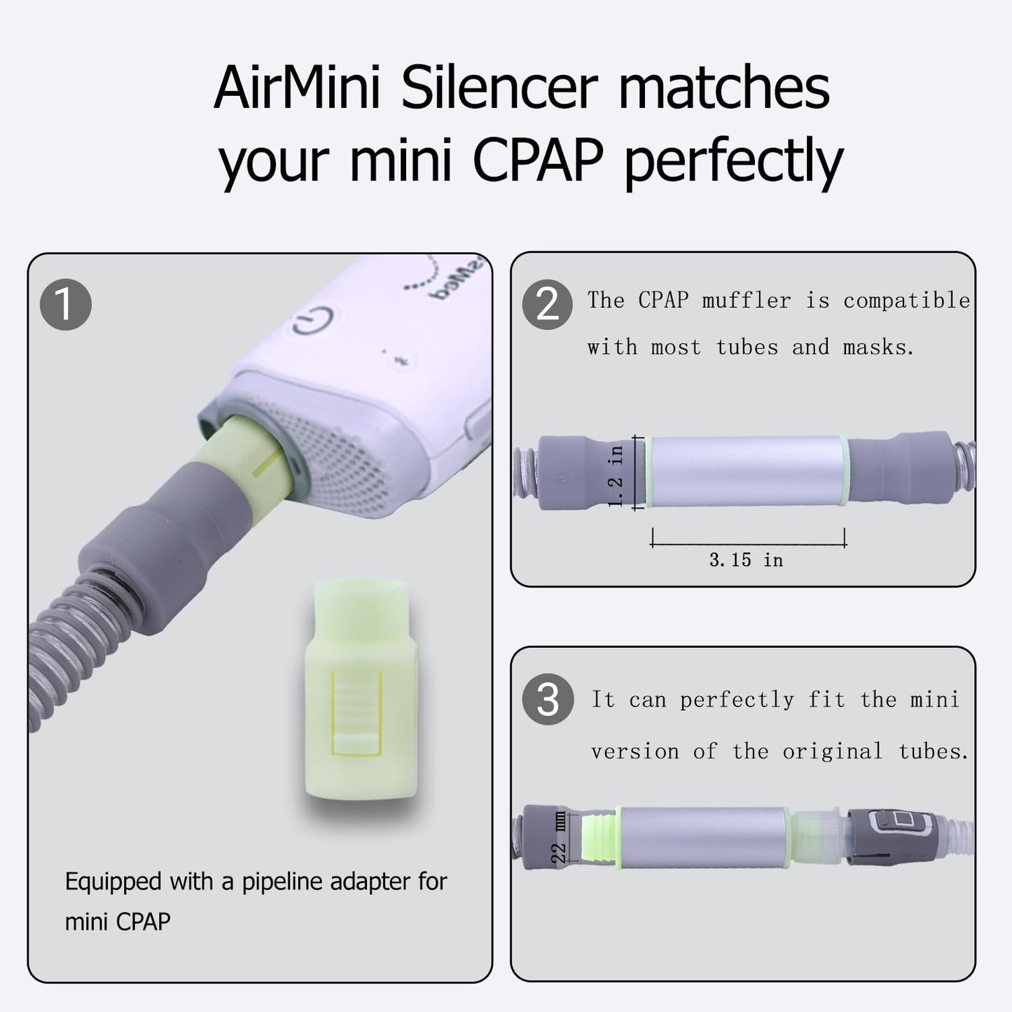 Cpap Pipeline Muffler Accessories, Physical Noise Reduction, Can EffectivelyReduce 80% of Noise, Equipped with Cpap Pipeline Adapter and Silent Sponge, Quiet Sleep