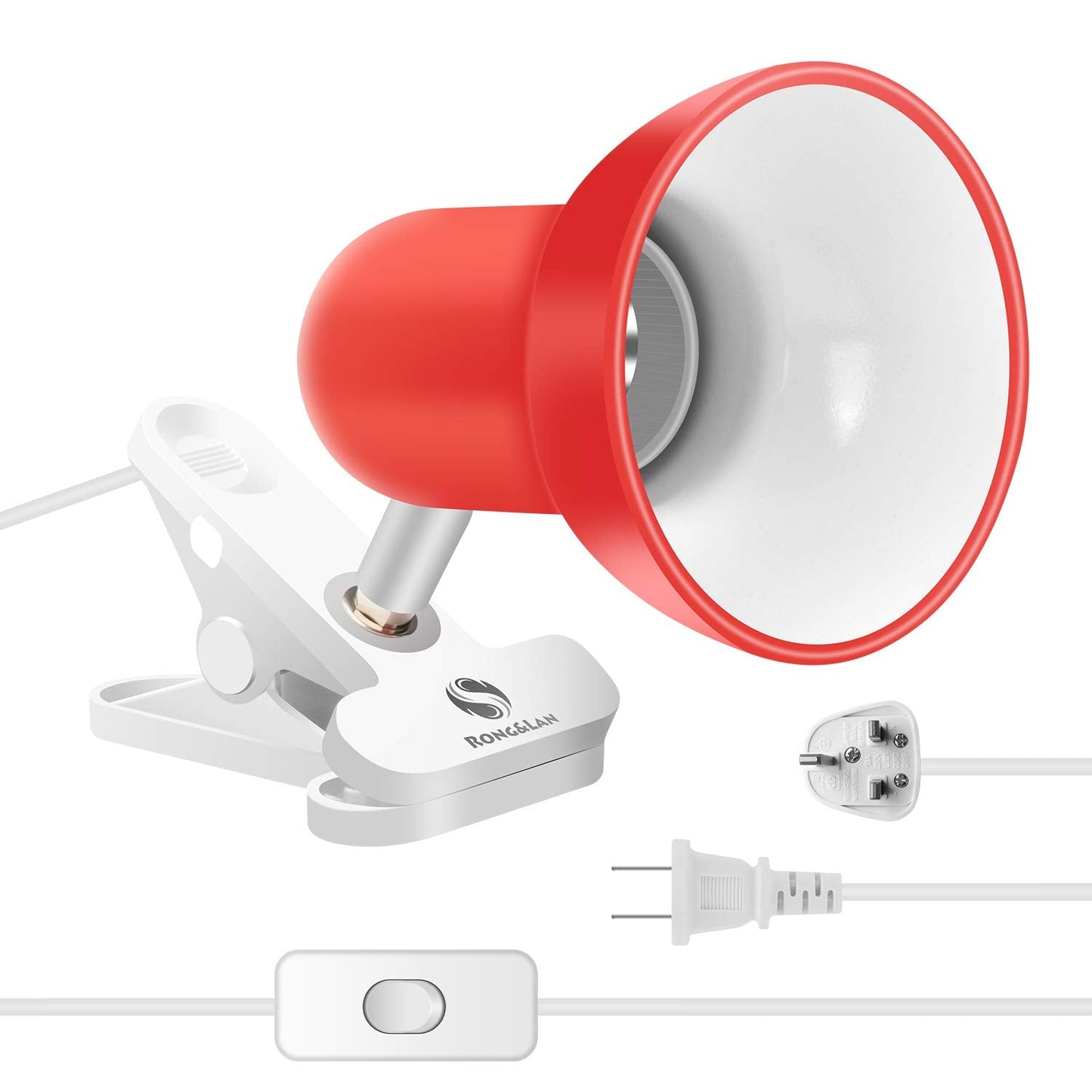 Sun-Rising Clip on Lamp - 360° Rotation, Portable Book Reading Light, 4.53inx4.53inx3.5in, Metal, Red, Model SUN-88