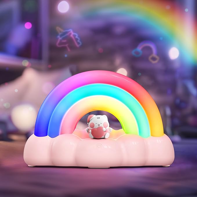 Rainbow Night Light, Kids Light with Three Modes and 30 Min Timing, LED Rechargeable Touch Control Neon Light for Kids Room, Nursery Night Light, Gift for Girls and Boys (Pink)