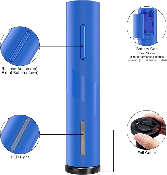 COKUNST Electric Wine Opener, Battery Operated Corkscrew with Wine Bottle Cutter for Wine Lovers, Blue