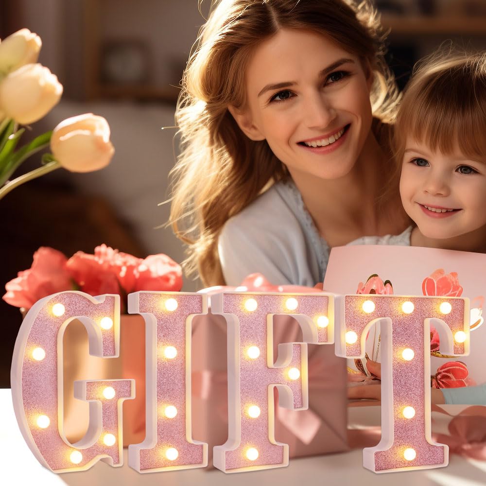 DyingSwan Small LED Marquee Letter Q, 8.58 Inch Lighted Sign, Pink Glitter, Battery Powered Plastic Decor for Party and Christmas