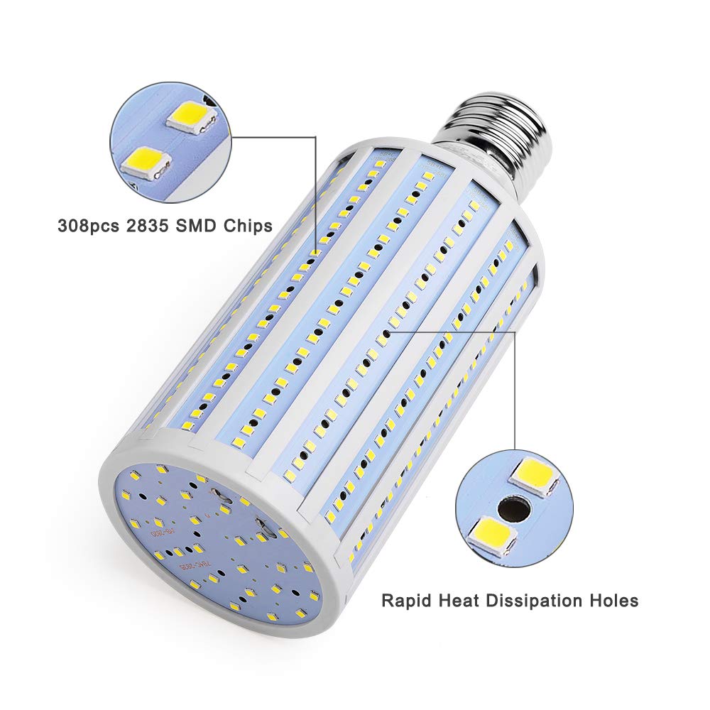 Auzer 60W LED Corn Light Bulb, E39 Base, 6000-Lumen, 6500K Cool White, Plastic, 1 Count