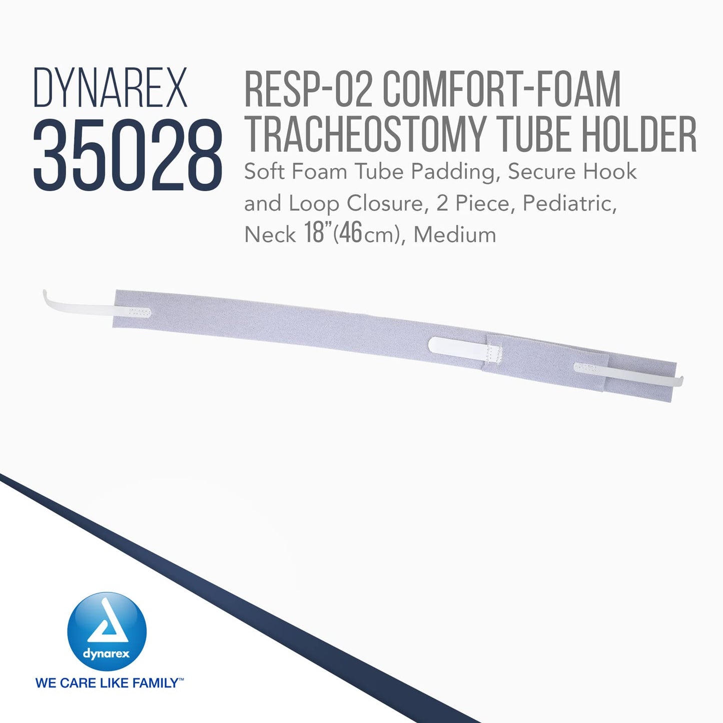 Dynarex Comfort-Foam Tracheostomy Tube Holder - with Soft Foam Tube Padding & Secure Hook & Loop Closure, Supports & Stabilizes Airflow - Tracheostomy Supplies - 2 Piece, Medium, Box of 10