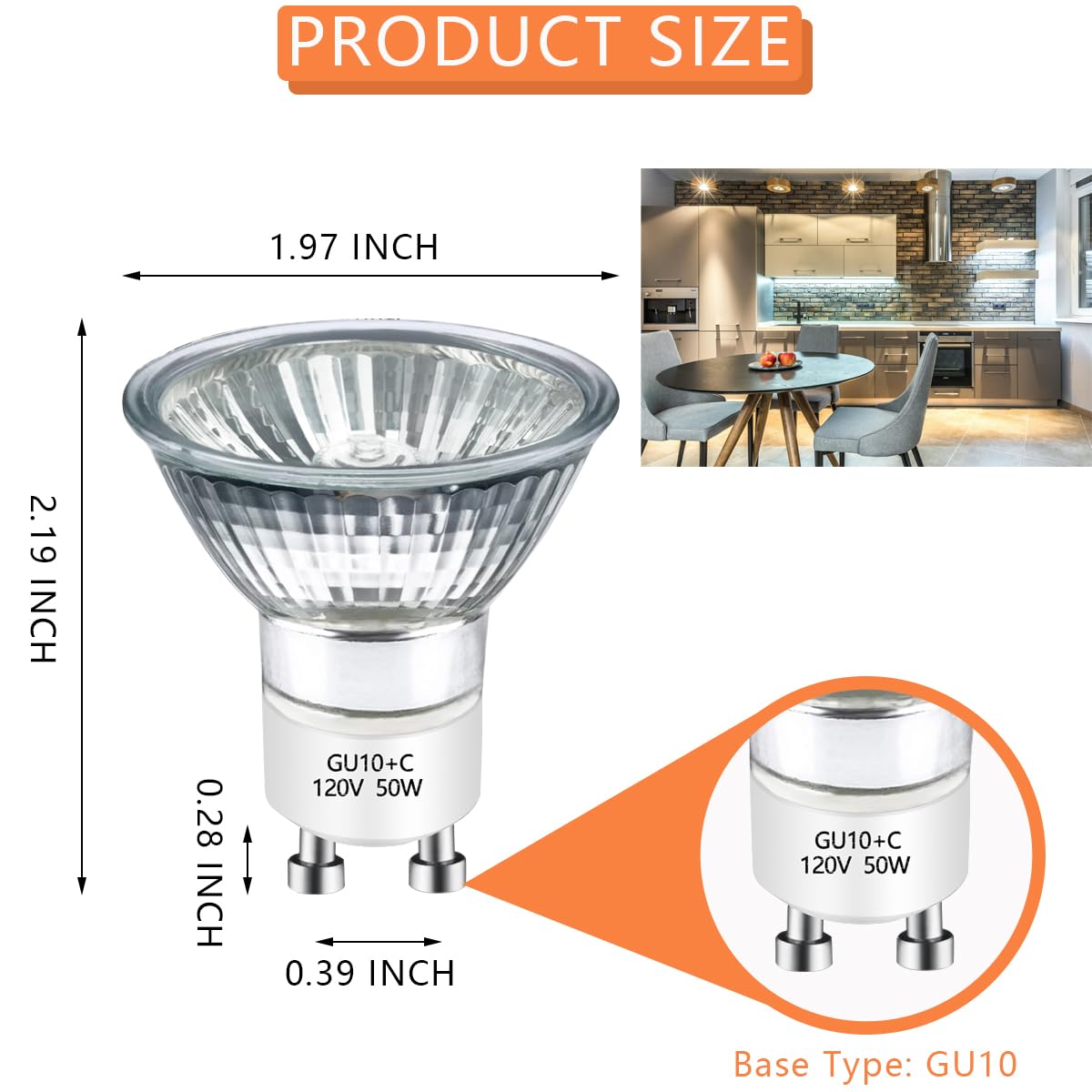 Bogao GU10 Halogen Bulbs 50W Dimmable Warm White 2800K Glass Cover Pack of 6