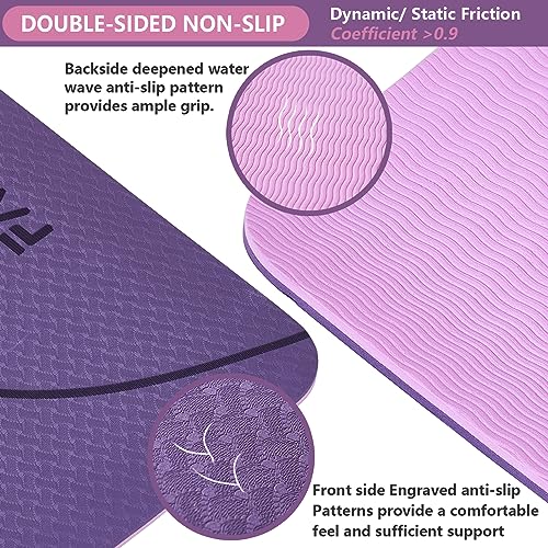 Yoga Mat Extra Thick 9MM, High Density Exercise Mats Non Slip for Home Workout, Pilates Mat with Strap for Women Men, Eco ...