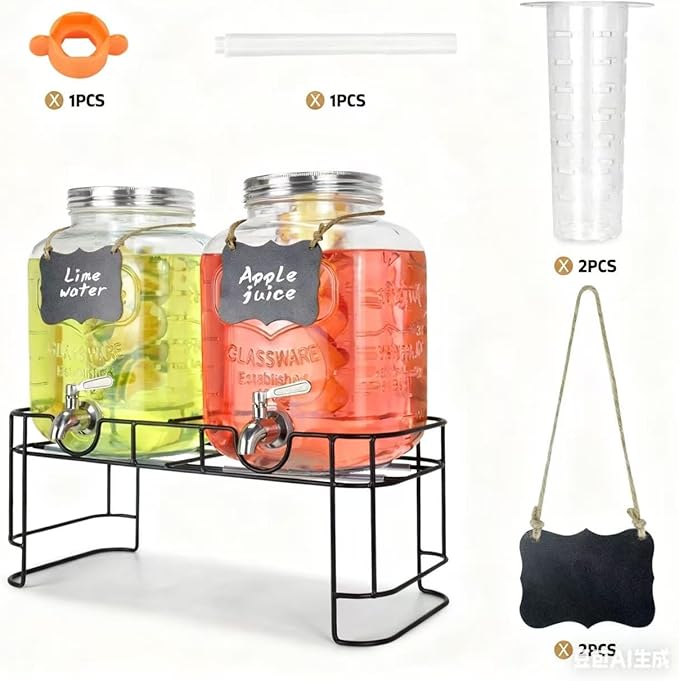DD&HAPP Glass Drink Dispensers For Parties.1.2 Gallon Beverage Dispensers With Stand And Stainless Steel Spigot.Party Drink Dispenser For Punch,Iced Tea,Ideal for Weddings,Events,Buffet&Home Use.