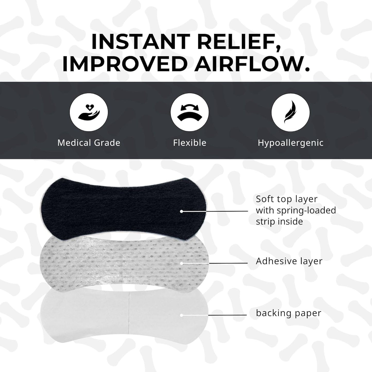 Nasal Strips (60 ct) for Breathing - Nose Strips for Sports - Anti Snoring Solution & Nasal Congestion Relief Nose Tape for Sleeping - Universal Fit, Extra Strength for Sensitive Skin - Black