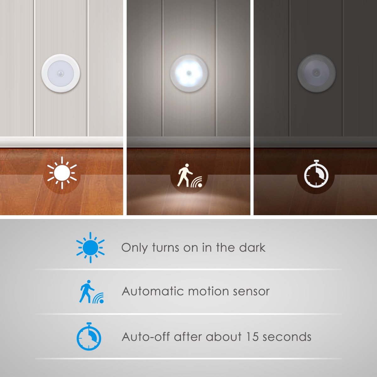 Amir Motion Sensor Light - Cordless Led Night Lights, Battery Powered, White, Model Uf5_3Pcs, Pack Of 3 For Closet, Stair, Kitchen