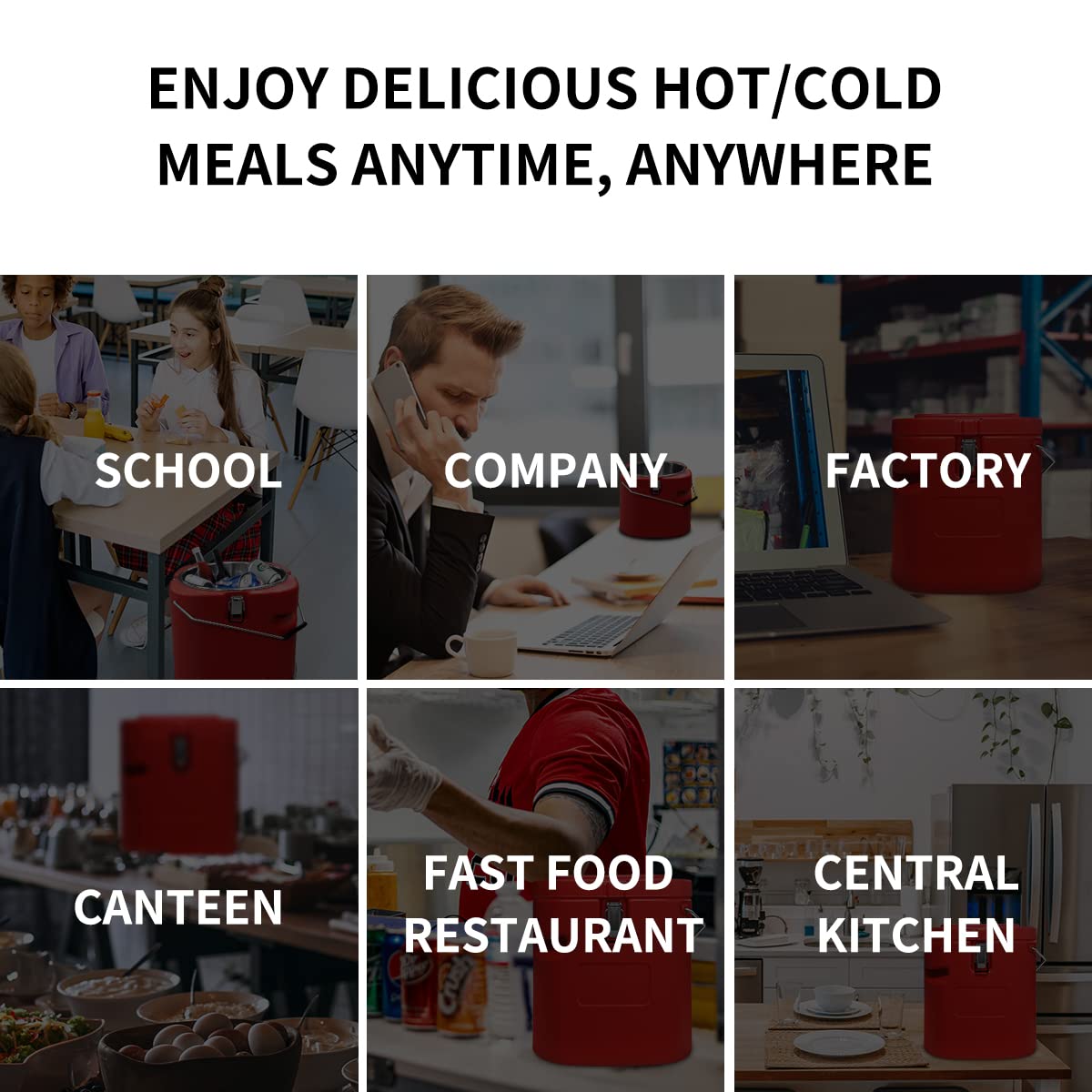 Plieren Insulated Soup Container Commercial Food Warmer for Hot or Cold Food, 2.5 Gallon Hot Box for Catering, Food Cooler with 4 Buckles, Handles, & Spoon, Soup Carrier for Restaurant, Canteen, Home