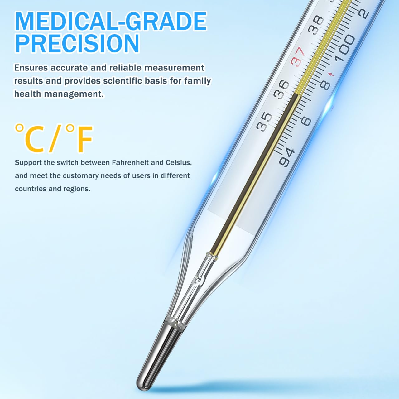TOYANDONA 5PCS Glass Temperatures Measurement Adult - General Use Temperature Testing Tools Accurate Temperature Measurement for Families, Dual Scale