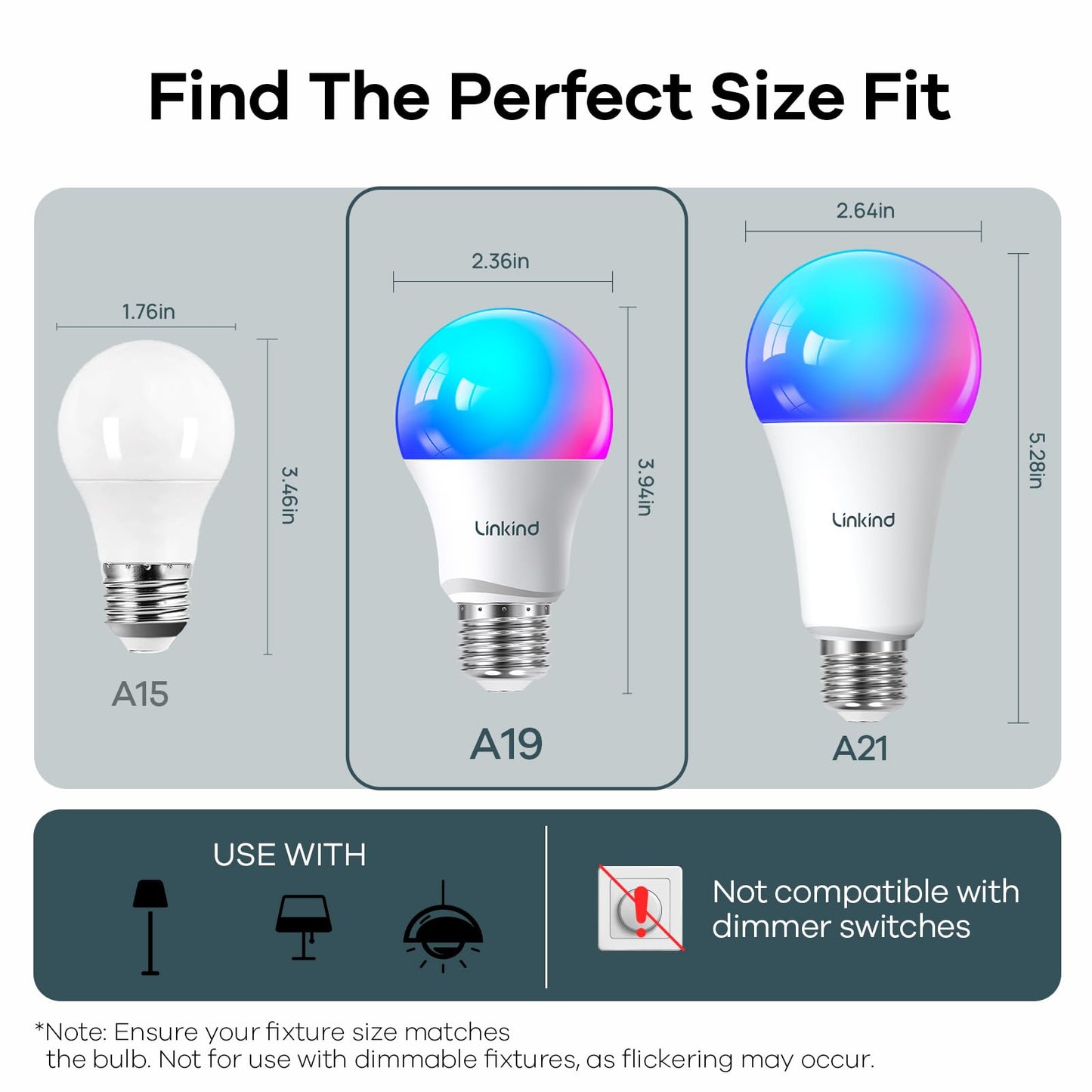 Linkind WiFi Smart Light Bulbs, Alexa Light Bulb Work with Alexa, Google Home, RGBTW 16 Million Color Changing Light Bulbs Dimmable, Mood Lighting, 2.4GHz Only, A19 E26 WiFi Bulb 60W 800LM 1 Pack