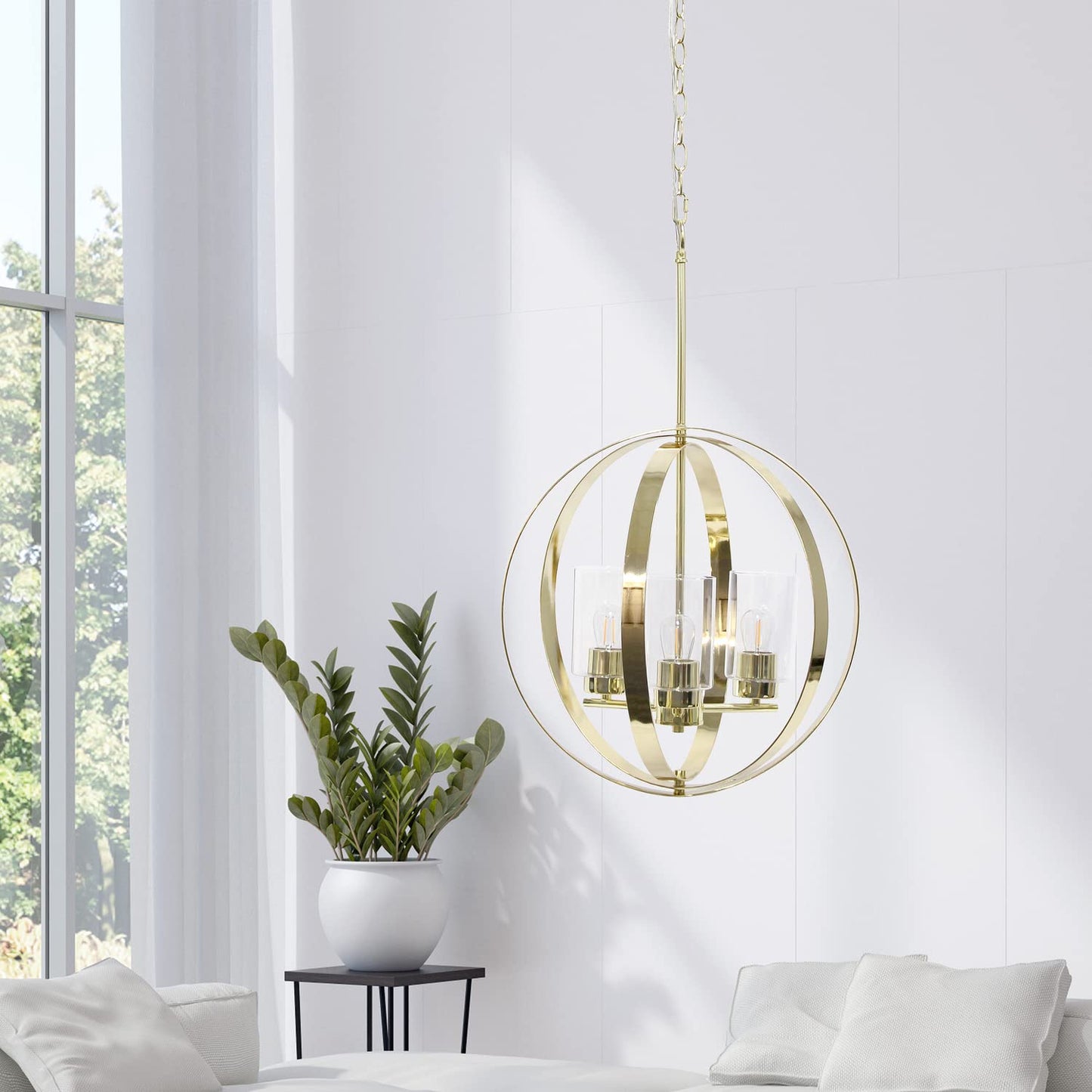 LALIA HOME 3-Light Adjustable Industrial Pendant, 18in Gold Metal & Glass, Model 1270-LHP-3010-GL