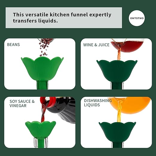 Kitchen Funnel Set 3 Pack, Small and Large, Kitchen Gadgets Accessories Foldable Silicone Funnels for Filling Water Bottle Liquid Transfer Food Grade (Green)