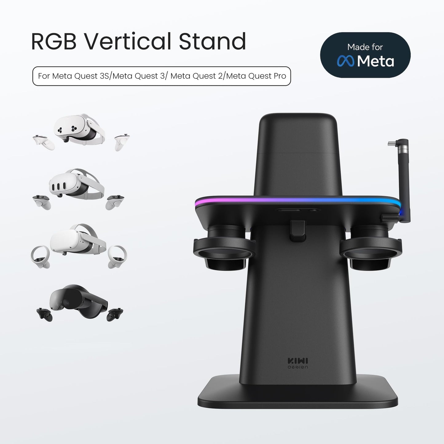 KIWI design Charging Dock for Meta Quest 3S, Quest 3, Quest 2 or Quest Pro, Vertical Charging Stand, Accessories Made for Meta