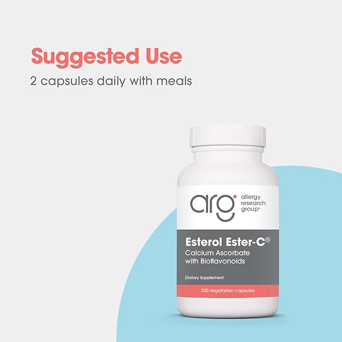Allergy Research Group Esterol Ester-C - Vitamin C 1350mg Supplement, Immune Support, Calcium Ascorbate with Bioflavonoids, Ascorbic Acid, Rutin, Quercetin, Vegan Capsules - 200 Count