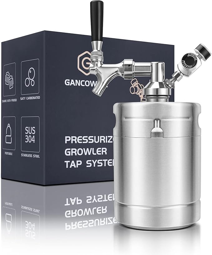 64OZ Mini Keg Growler, Pressurized Home Dispenser System with Self-Closing Design Faucet Keeps Carbonation and Fresh for Homebrew, Craft and Draft Beer
