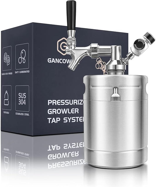64OZ Mini Keg Growler, Pressurized Home Dispenser System with Self-Closing Design Faucet Keeps Carbonation and Fresh for Homebrew, Craft and Draft Beer