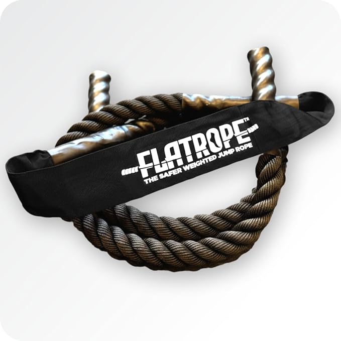 Patented FLATROPE 5lb Weighted Jump Rope, Heavy Flat-Mesh Design to Reduce Ankle Injury, Adjustable Strength-Training Rope...