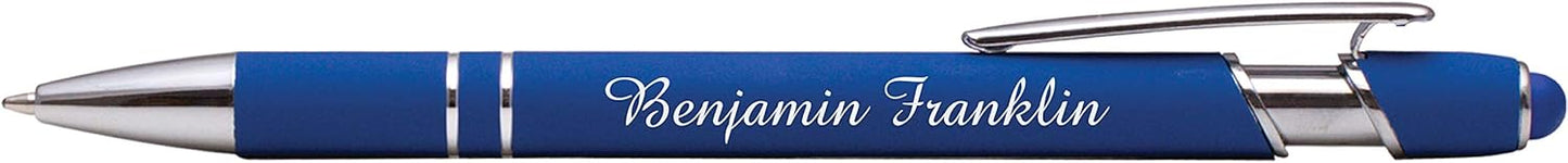 ExpressDesigns™ - Premium Custom Pens with Stylus | Burst of Color | Personalized Soft Touch Metal Printed Name Pens w/Black Ink - Imprinted w/Logo or Message - 12 pcs/pack (Dark Blue)