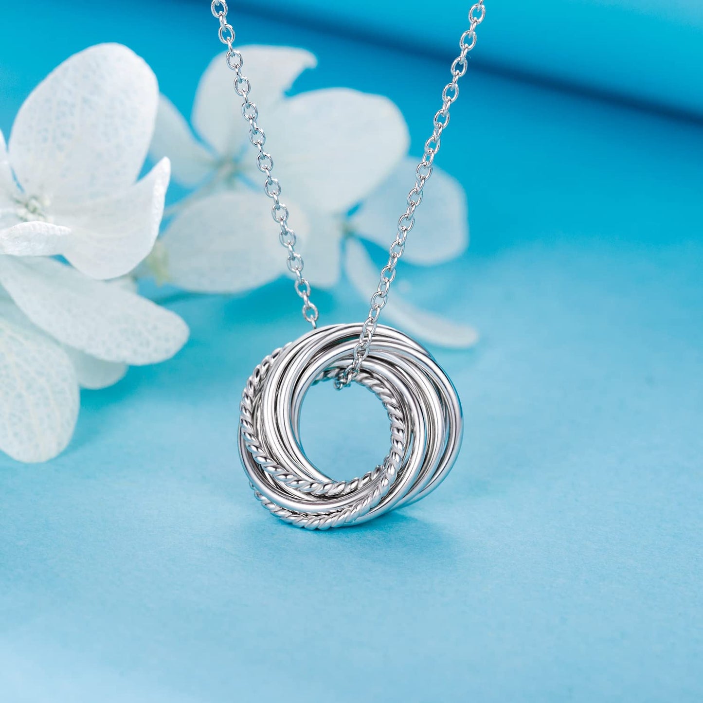 Annamate 90th Birthday Gifts for Women, 925 Sterling Silver Infinity 9 Circle Nine Decades Necklace, Mom Gifts, Mothers Day Jewe