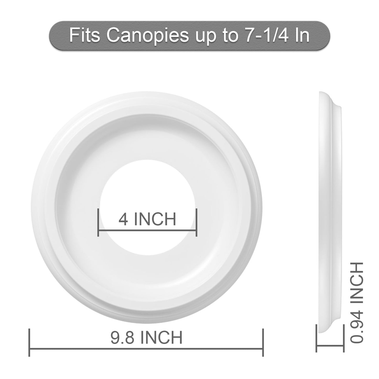ELFCAB 4 Pack White Molded Nylon Ceiling Medallion for Light Fixtures and Ceiling Fans 10"OD x 4"ID x 1"P (Fits Canopies up to7-1/4")